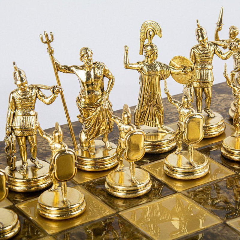 GREEK MYTHOLOGY CHESS SET with gold/silver chessmen and bronze chessboard 54 x 54cm (Extra Large)-Chess-Manopoulos-Brown-Extra-Large-Kvalitetstid AS