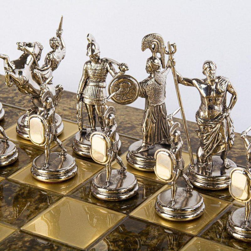 GREEK MYTHOLOGY CHESS SET with gold/silver chessmen and bronze chessboard 54 x 54cm (Extra Large)-Chess-Manopoulos-Brown-Extra-Large-Kvalitetstid AS